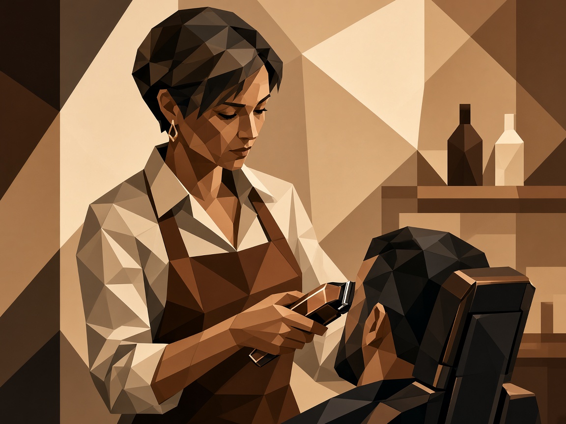 Geometric portrait of the HATCH barber at the chair
